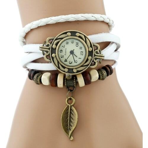 Gnova Platinum TOP Genuine Leather Bracelet Watch Women LEAF Vintage wristwatch Korean Fashion student school