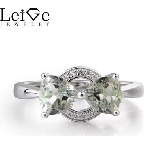 Leige Jewelry Natural Green Amethyst Gemstone Trillion Cut Double Stones Party Rings For Woman 925 Sterling Silver