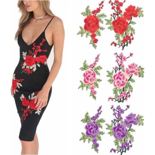 1 Set Top Patches Sew-on Large Red Rose Flower Embroidery Patch Motif Applique Children Women DIY Clothes Sticker Wedding FSD04