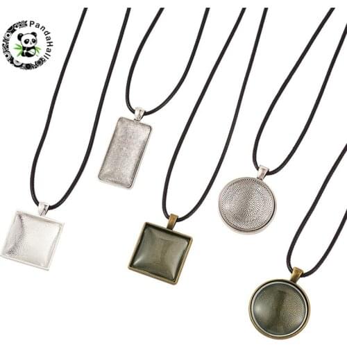 Pandahall 1 Set Alloy Cabochon Setting Glass Cabochons and Waxed Cord for DIY Necklace Makings Supplies Mixed Color 25x25x6mm