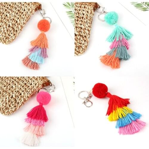 1 Pc Bohemia Handmade Jewelry Pom Pom Bag Charms Summer Multicolor Ball Boho Tassel Keychains For Women Wallet Jewelry Party