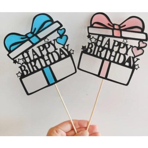 1PC Big Bow Happy Birthday CakeTop Flags For Party Cupcake Toppers Baking Decor Supplies Happy Birthday Heart Star Cake Topper