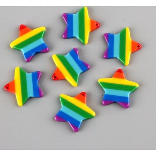10pcs Kawaii Rainbow Color Resin Star Heart Charms DIY Jewelry Findings Ornament Accessory Girl Earring Necklace Key Chain 25mm