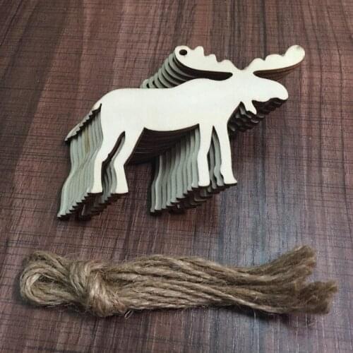 10PCs/Pack DIY Deer Head Reindeer Xmas Tree Hanging Wooden Pendants Ornaments Wedding Party For Home Wedding Decoration
