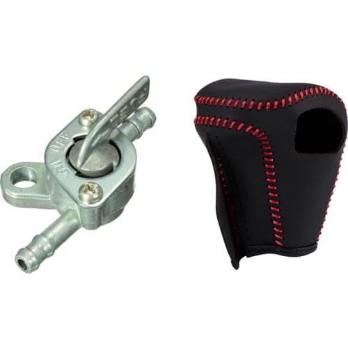 2 Pcs Car Accessories: 1 Pcs 1/4 in ch Fuel Tank Tap Filter Petcock Switch & 1 Pcs Black Leather Cover Gear Shifter Knob