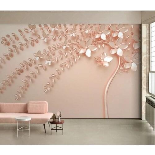 Custom 3D Wallpaper Rose Gold Embossed A Flowering Tree Photo Wall Murals Living Room Bedroom Home Decor WallPaper