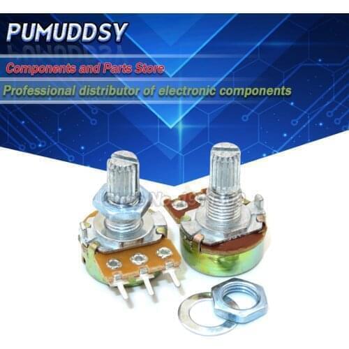 5PCS 250K ohm WH148 B250K 3pin Potentiometer 15mm Shaft With Nuts And Washers Hot