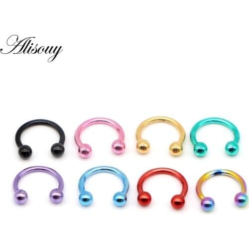 Alisouy 1PC Stainless Steel Anodized Circular Barbell Septum Lip Labret Eyebrow Nose Ring Nipple Piercing Body Jewelry Gauge 16g