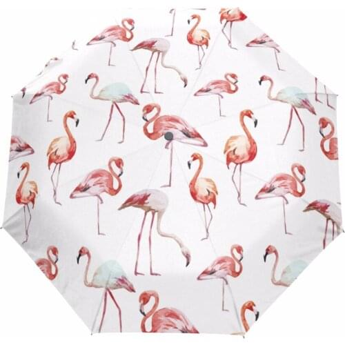 Creative Design Automatic Umbrella Beautiful Flamingo Pattern Umbrellas Three Folding Sun/ Rain Windproof Rainproof Paraguas
