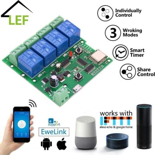 4 ch eWelink WiFi Relay Module Remote Wireless Switch DC 5V 7-32V 10A Time Delay Relay Phone APP Control For Smart Home Alexa