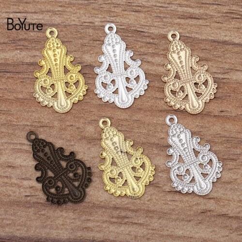 BoYuTe (100 Pieces/Lot) 14*23MM Metal Brass Stamping Filigree Flower Charms Diy Hand Made Jewelry Materials