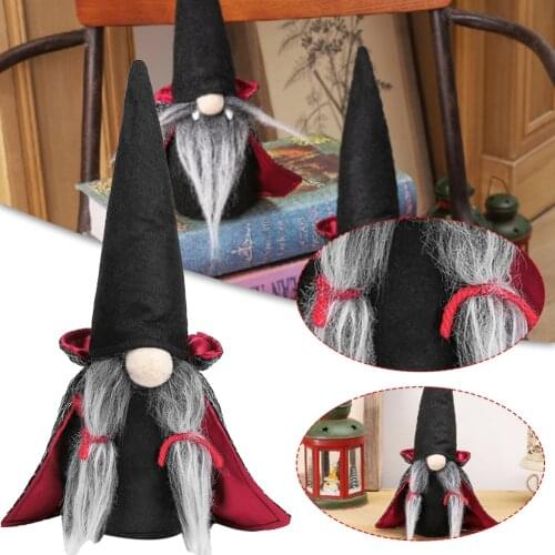 Black Witch Cloak Hat Faceless Doll Handmade Halloween Christmas Gnomes Decor