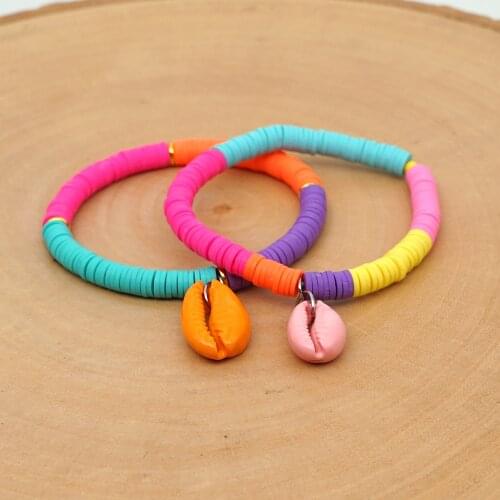 GO2BOHO Seashell Bracelets Women Summer Bracelet Heishi Disc Beads Pink Shell Pulseras Handmade Boho Multicolor Summer Jewelry