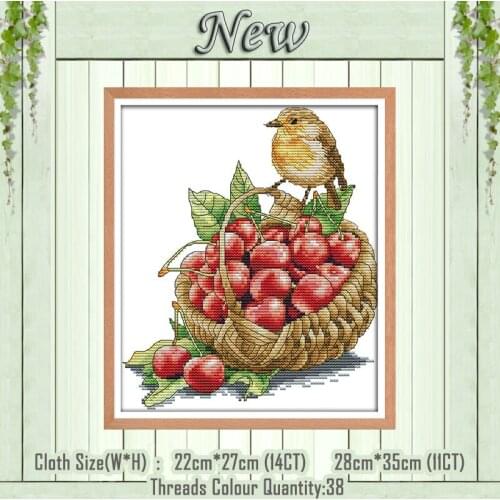 Bird and cherries animal painting decor counted print on the canvas DMC 11CT 14CT kits NKF Cross Stitch embroider needlework Set