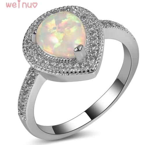 Weinuo White Opal White Crystal Drop Type Ring 925 Sterling Silver Top Quality Fancy Jewelry Wedding Ring Size 5 6 7 8 9 10 11