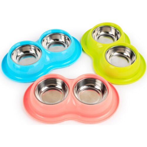 Pet Feeders Drinking Water Device Puppy Cat Dog Bowl Plastic Stainless Steel Combination Double Bowl Food Dish Pet Supplies