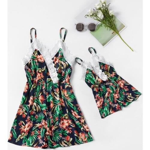 Lace tank mother mom daughter dresses mommy and me dress clothes family matching outfits look floral print mum and baby dress