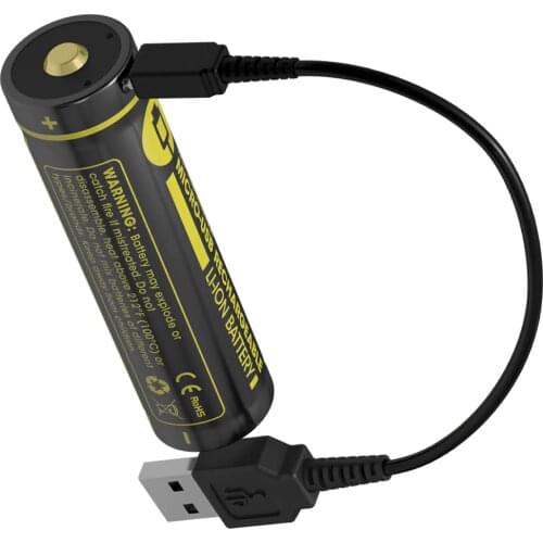TOPSALE NITECORE High Performance Rechargeable Li-ion Battery Button Top 18650 Protected Battery with MicroUSB port Charge Cable