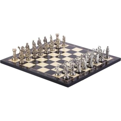 Metal Ottoman Byzantine Chess set Medium Size Bright And Walnut Board High Quality Elite Product