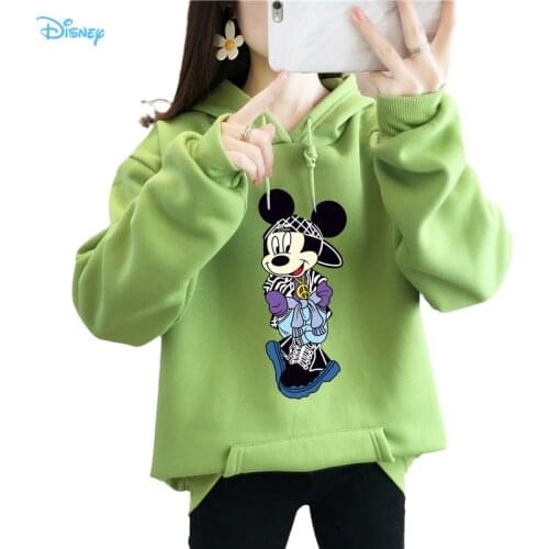Disney Anime Mickey Mouse Cool Hip Hop Oversized Sweatshirt with Hooded Autumn Winter 2021 New Korean Fashion Y2K Clothes Fall