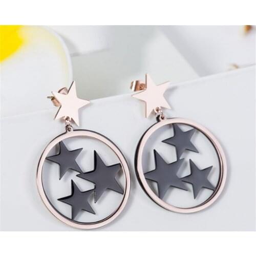 316L Stainless Steel Fashion Creative Titanium Steel Earrings Hollow Circle Star Earrings No Fade