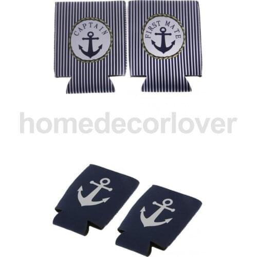 Set of 2 Pairs CAPTAIN FIRST MATE Anchor Beer Can Cooler Sleeve Holder Party Favor