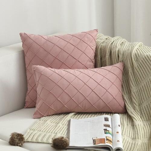 Cushion Cover Nordic Style Plaid Pattern Suede Fabric Soft Pillowcase Pillow Cover Home Decor for Living Room Bedroom Chair Sofa