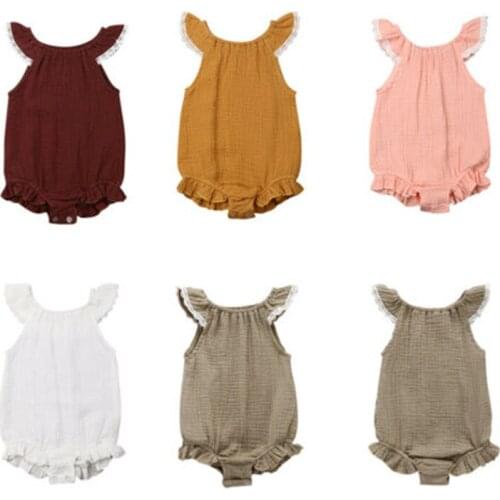Brand New Cute Newborn Infant Baby Girls Ruffle Solid Color Bodysuit Jumpsuit Summer Clothes Outfits