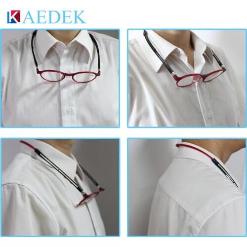 KAEDEK Unisex Adjustable Hanging Neck Eyewear Folding Magnet front Reading Glasses Woman Men Design Diopter Reader Eyeglasses