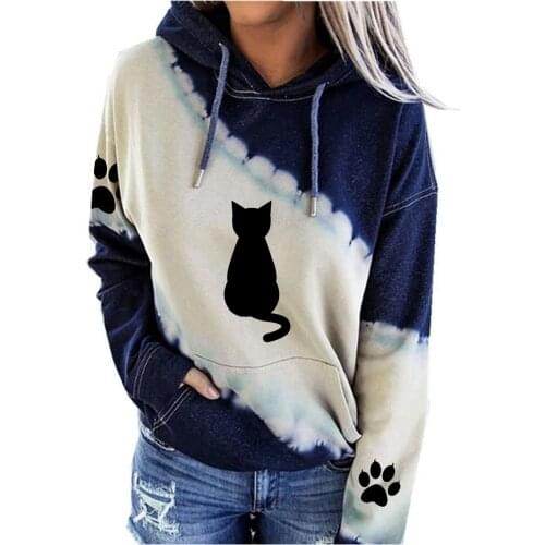 2021 Autumn Fashion Women Drop Sleeves Hoodies Streetwear Sweatshirts Harajuku Pullover Kawaii Cat Printed Girls Clothing Jacket