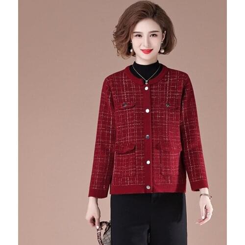 Fall Winter Clothes Womens Knitted Lattice Short Jacket Round Neck Coat New Casual Knitted Cardigan Female Knitwear Sweaters