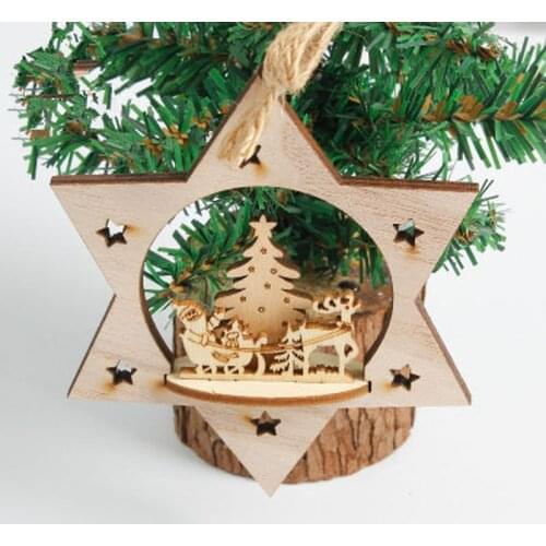 New Snowflake Wooden Embellishments Rustic Merry Christmas Tree Hanging Ornament Drop Pendant Xmas Decorations for Home