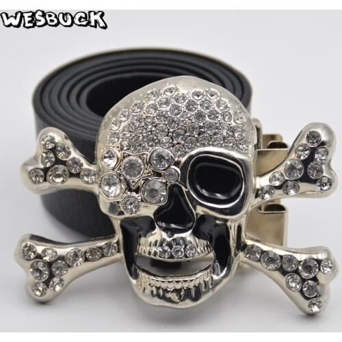 5 PCS MOQ WesBuck Brand Skull Belt Buckle Metal Zinc Alloy Cowboy Cowgirl Belt Buckle With PU Belt
