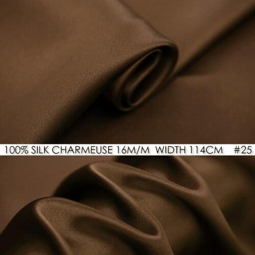 SILK CHARMEUSE SATIN Fabric 114 cm width 16 momme /100% Pure Silk Fabric Patchwork Wedding Dress Sewing Fabric Chocolate NO 25