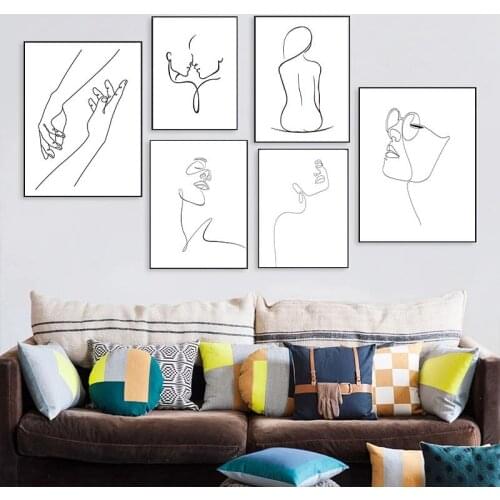 Nordic Minimalist Figures Line Art Sexy Woman Body Nude Wall Canvas Painting Drawing Poster and Print Home Decor for Living Room