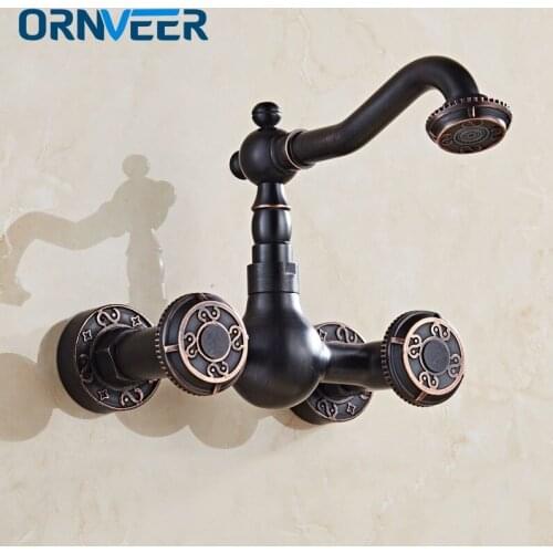 New Arrival European Black Brass Basin Faucet Universal Double Handle Basin Mixer Tap Hot And Cold Bathroom Faucet Sink Faucet