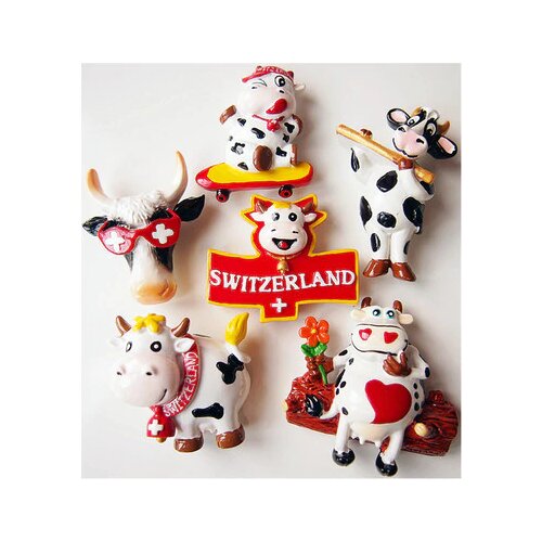 Travel tourism souvenir cute animal cartoon Swiss cow fridge magnet resin refrigerator paste kitchen decoration creative sticker