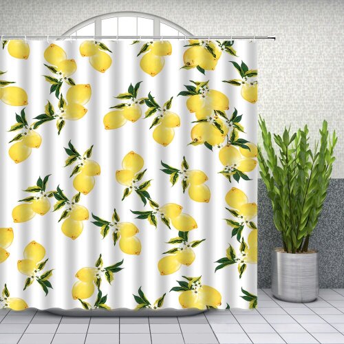 3D Printing Nature Stall Shower Curtain Exotic Lemon Tree Branches Yummy Delicious Kitchen Gardening Design Fabric Bath Curtains