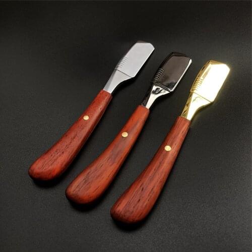 Vintage Manual Folding Hair Razor Straight Sandalwood Handler Barber Razor Haircut Beard Eyebrow Shaving Tool Oil Head G0808