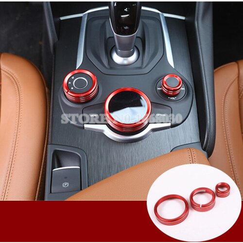 Inner Console Multimedia Knob Cover 3pcs Red Colour For Alfa Romeo Stelvio 2017-2020 Car accesories interior Car decoration