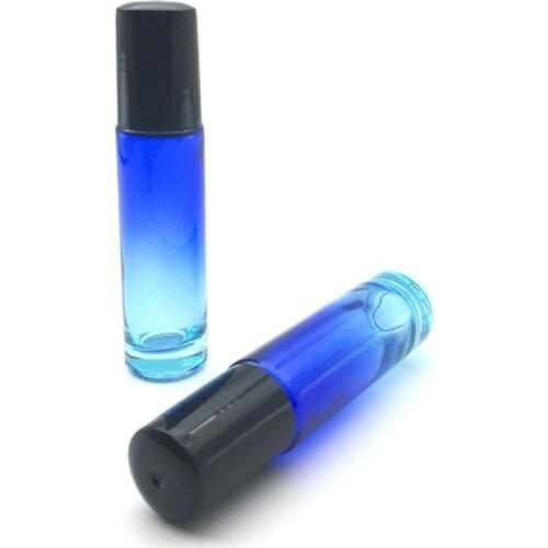 1pcs 10ml Gradient Blue-clear Glass Bottle Roll On Empty Fragrance Perfume Essential Oil Bottle 10 ML Roll-On Black Plastic Cap