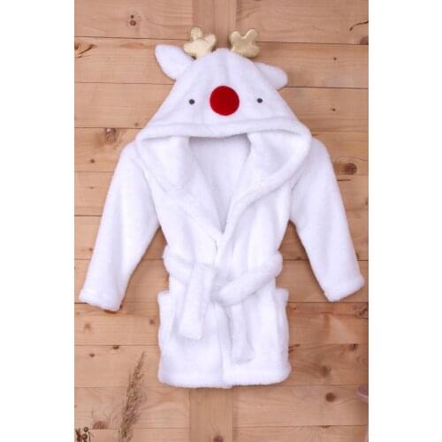 100% Polyester White Kids Hooded Dressing Gown Bathrobe Home Wear