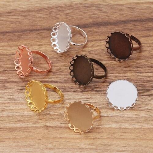 200pcs Copper Adjustable Ring Base with 10 12 14 15 16 18 20mm Circle Bezel Settings Tray Cabochons Base Blanks DIY Jewelry