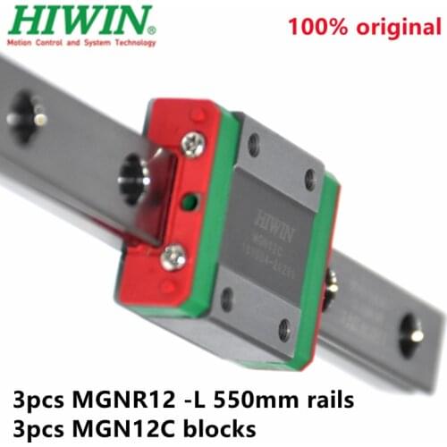3pcs Original Hiwin linear rail MGN12 -L 550mm + 3pcs MGN12C linear blocks