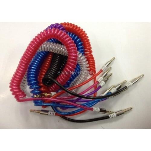 500pcs/lot stereo aux cable 3.5mm vehienlar telephone audio cable spring aux cable retractable aux audio cable