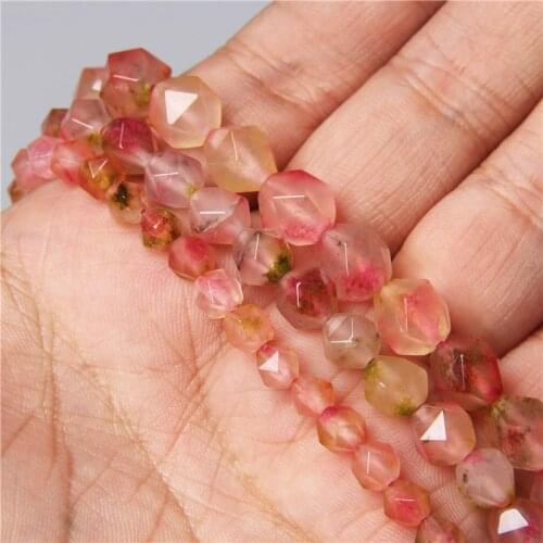 6 8 10MM Pink Red Transparent Natural Agates Stone Diamonds Cut Faceted Spacer Loose Beads DIY Charms Bracelet Necklace Handmade