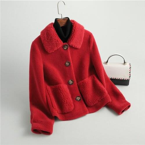 AYUNSUE Autumn 100% Real Sheep Shearling Coat Female Winter 2021 Womens Clothing Short Thin Wool Jacket Jaqueta Feminina Gxy349
