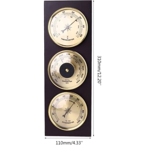3Pcs/Set Barometer Hygrometer Thermometer Weather Station with Wooden Frame Base Ornaments 31cm x 11cm