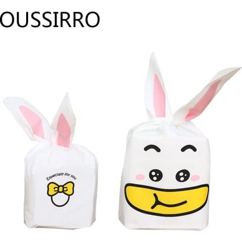 25Pcs Kawaii Big Mouth Baking Package Rabbit Ear Snack Bag Bunny Ear Plastic Bags cute Cookie Dryer Candy West Point Back Bag