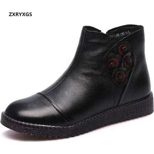 Promotional Classic Cowhide Flower Mother Fashion Boots Ankle Boots Flat Soft Sole Comfort Winter Boots Warm Shoes Snow Boots